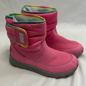 UGG Toty Weather Rainbow Waterproof Boots Pink Leather Nylon Sheepskin Insole
